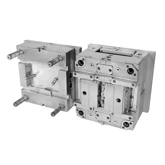 Hai nửa khuôn ép vỏ nhựa với chốt dẫn hướng và lòng khuôn